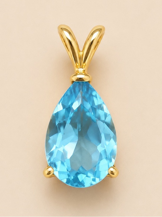 Jewelry - Gold Tone Blue Sapphire Teardrop Pendant Pear Cut Statement Necklace Charm